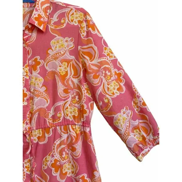 J.McLaughlin Foley Linen-Blend Dress Pink Trinidad Abstract Medium Beachy Resort - Picture 5 of 14